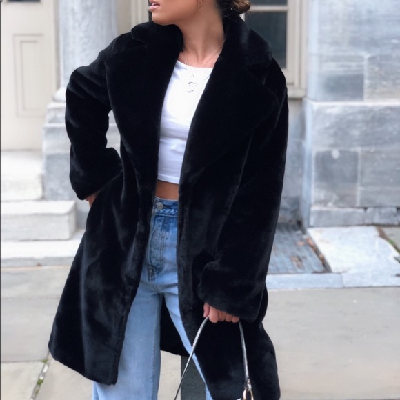 Taliana Luxe Faux Fur Coat - Black - Picture 7 of 8